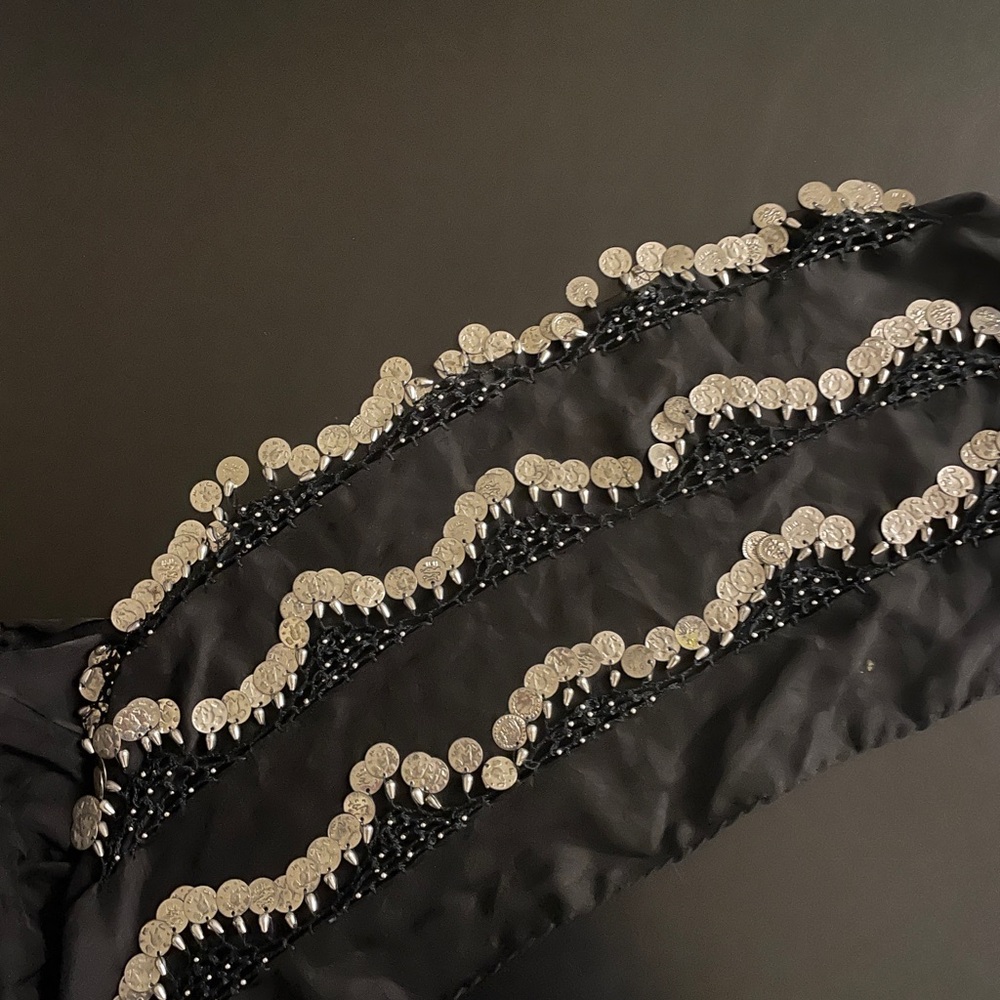 Black Belly dance scarf with Silver Embellishments
